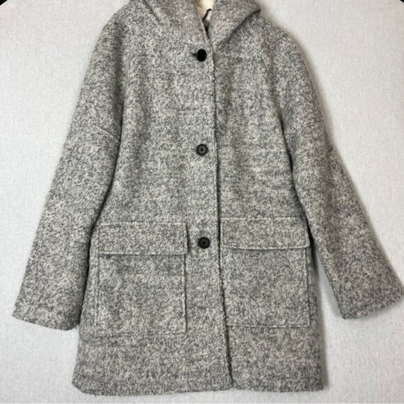 London Fog hooded sherpa wool blend long button front faux fur coat Sz S - Picture 1 of 11